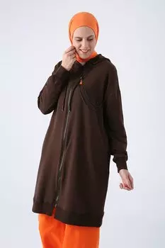 Темно-коричневый спортивный кардиган на молнии с капюшоном и цепочкой ALL DAY