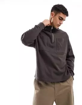 Темно-коричневый свободный свитшот на молнии с карманом ASOS DESIGN