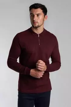 Темно-красная футболка-поло с длинными рукавами из джерси в рубчик Steel & Jelly, красный