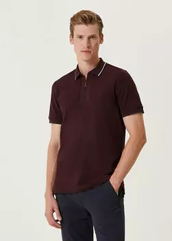 Темно-красная футболка-поло в полоску с воротником Beymen