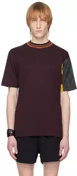 Темно-красная футболка с рукавами в технике пэчворк Dries Van Noten
