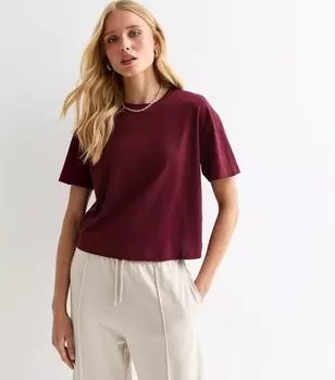 Темно-красная хлопковая футболка свободного кроя New Look, бордовый