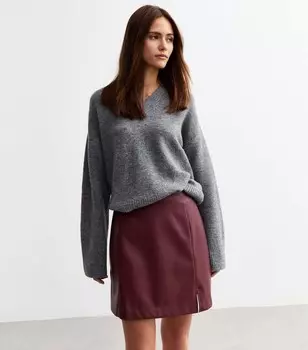 Темно-красная мини-юбка из искусственной кожи New Look, бордовый