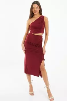 Темно-красная облегающая юбка миди со сборками QUIZ Clothing