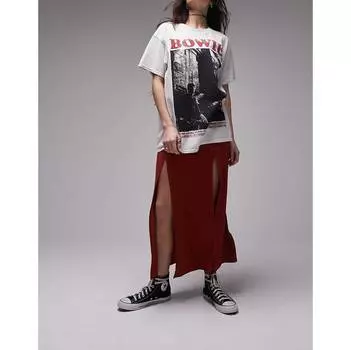 Темно-красная юбка миди с разрезом на пуговицах Topshop