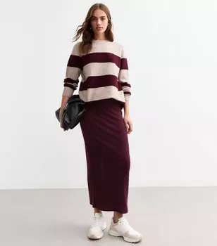 Темно-красная юбка-миди в рубчик с начесом New Look, бордовый
