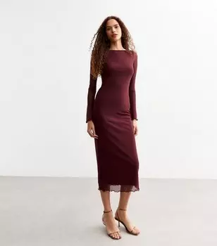 Темно-красное платье-миди в сеточку с расклешенными рукавами New Look, бордовый