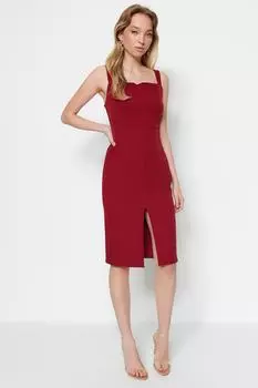 Темно-красное платье с разрезом Trendyol, бордовый