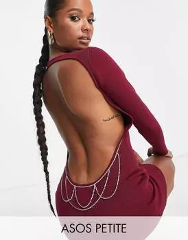 Темно-красное трикотажное мини-платье с цепочкой сзади ASOS DESIGN Petite