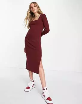 Темно-красное трикотажное платье миди с квадратным вырезом ASOS DESIGN