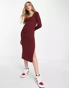 Темно-красное трикотажное платье миди с квадратным вырезом ASOS DESIGN