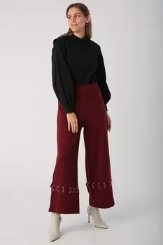 Темно-красные широкие брюки с металлическим кольцом ALL DAY