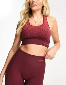 Темно-красный бесшовный укороченный спортивный топ Hummel с овальным вырезом