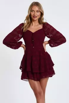 Темно-красный цветочный жаккардовый многоярусный комбинезон QUIZ Clothing