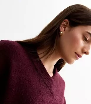 Темно-красный джемпер с высоким V-образным вырезом New Look, бордовый