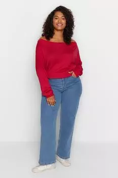 Темно-красный трикотаж с вырезом «лодочка» Trendyol, бордовый