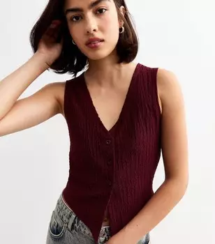 Темно-красный трикотажный жилет на пуговицах New Look, бордовый