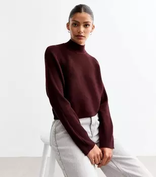 Темно-красный укороченный джемпер в рубчик New Look, бордовый