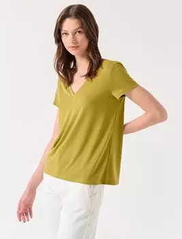 Темно-масляно-зеленая трикотажная базовая футболка прямого кроя с V-образным вырезом и короткими рукавами Jimmy Key