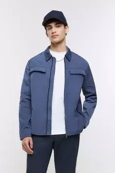Темно- нейлоновая рубашка на молнии River Island, синий