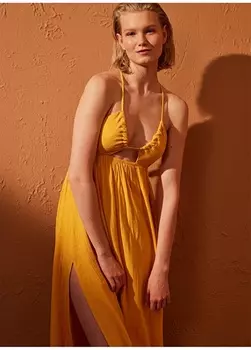 Темно-оранжевое женское пляжное платье ниже колена Penti