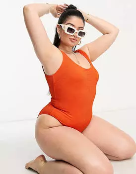 Темно-оранжевый купальник с жаткой и глубоким вырезом на спине ASOS DESIGN Curve