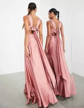 Темно-розовое атласное платье макси с драпировкой на спине ASOS EDITION