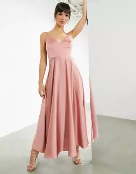 Темно-розовое атласное платье миди с завязками на спине ASOS EDITION