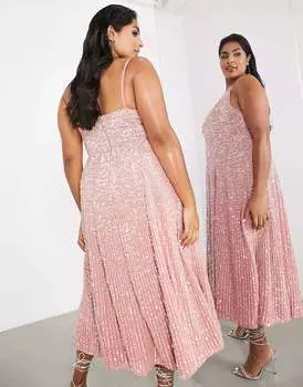 Темно-розовое платье миди на бретельках с декором ASOS DESIGN Bridesmaid Curve