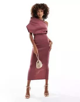 Темно-розовое платье миди с эффектным вырезом ASOS DESIGN