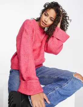 Темно-розовый джемпер премиум-класса с отворотами сзади ASOS DESIGN из смесовой шерстяной пряжи