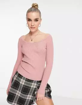 Темно-розовый джемпер с овальным вырезом и резинкой на груди ASOS DESIGN