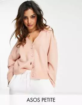 Темно-розовый кардиган ASOS DESIGN Petite на пуговицах и пуговицах свободного кроя