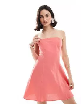 Темно-розовый мини-сарафан-бандо из льняного материала ASOS DESIGN