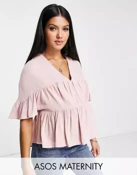 Темно-розовый многослойный топ с оборками на рукавах ASOS DESIGN для беременных
