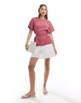 Темно-розовый топ из искусственного льна с открытой спиной ASOS DESIGN