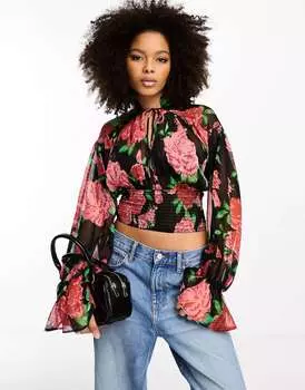 Темно-розовый топ с присборенными рукавами ASOS