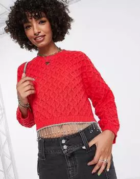 Темно-розовый вязаный джемпер с декором по низу ASOS DESIGN