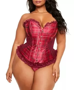 Темно-рыжий корсет и стринги больших размеров Adore Me, красный