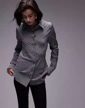 Темно-серая длинная рубашка из мятого кроя Topshop