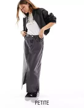 Темно-серая джинсовая юбка миди с разрезом спереди River Island