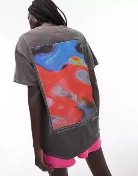 Темно-серая футболка большого размера с графическим изображением Topshop