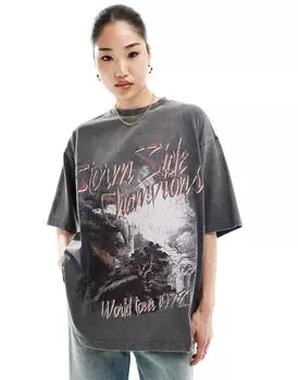 Темно-серая футболка оверсайз с каменным рисунком ASOS DESIGN