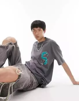 Темно-серая футболка оверсайз Topman с нашивкой San Jose