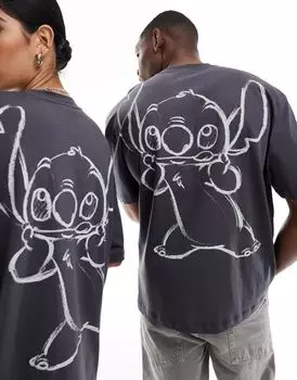 Темно-серая футболка оверсайз-унисекс ASOS DESIGN Disney с контурным принтом Stitch