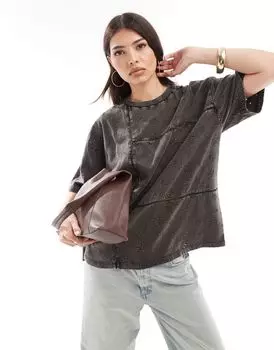 Темно-серая футболка оверсайз в стиле пэчворк ASOS DESIGN