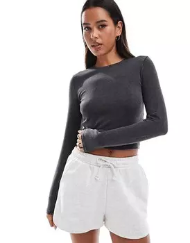 Темно-серая футболка с длинными рукавами Pull&Bear