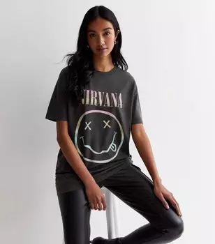 Темно-серая футболка с логотипом Nirvana Acid Wash New Look, темно-серый