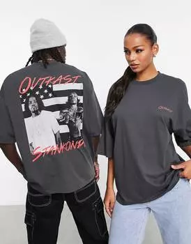 Темно-серая футболка свободного кроя унисекс с принтом Outkast ASOS DESIGN