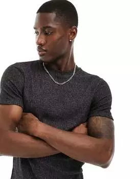 Темно-серая футболка в рубчик ASOS